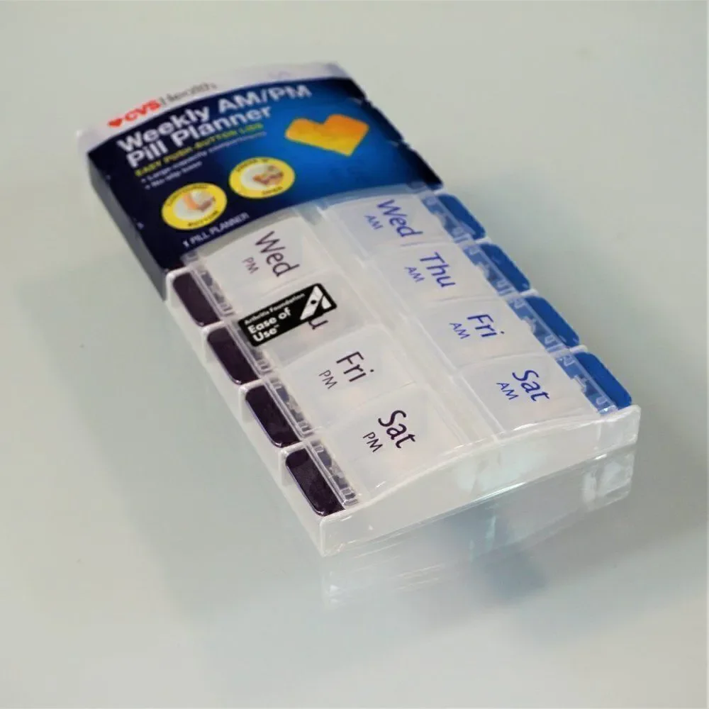 CVS Health Weekly AM PM Pill Planner Easy Push Button Lids NEW SEALED